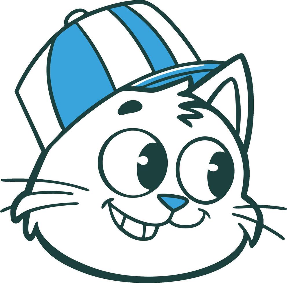 Cheerful Cartoon Cat Wearing a Blue and White Cap vector