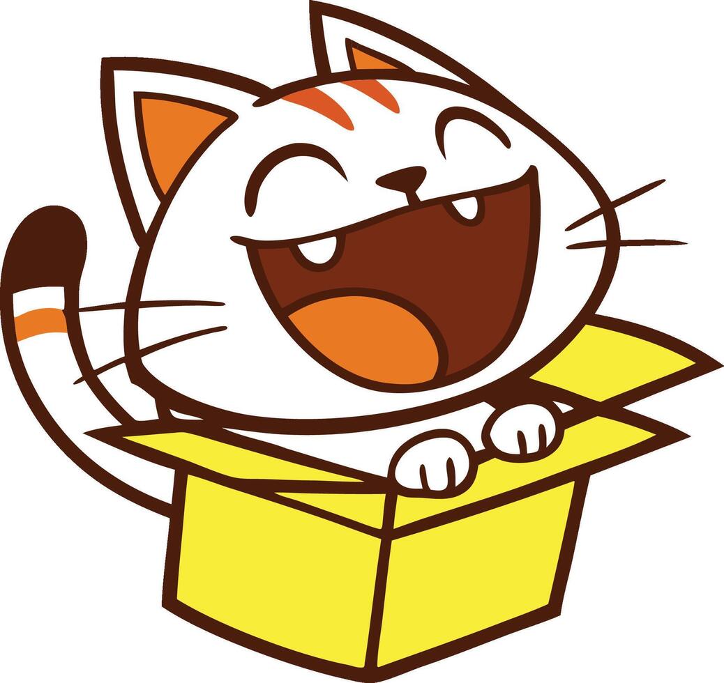 Cheerful Cartoon Cat in a Box vector