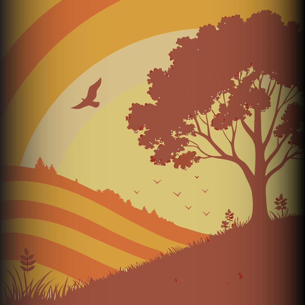 Autumn Sunset with Birds in Flight vector