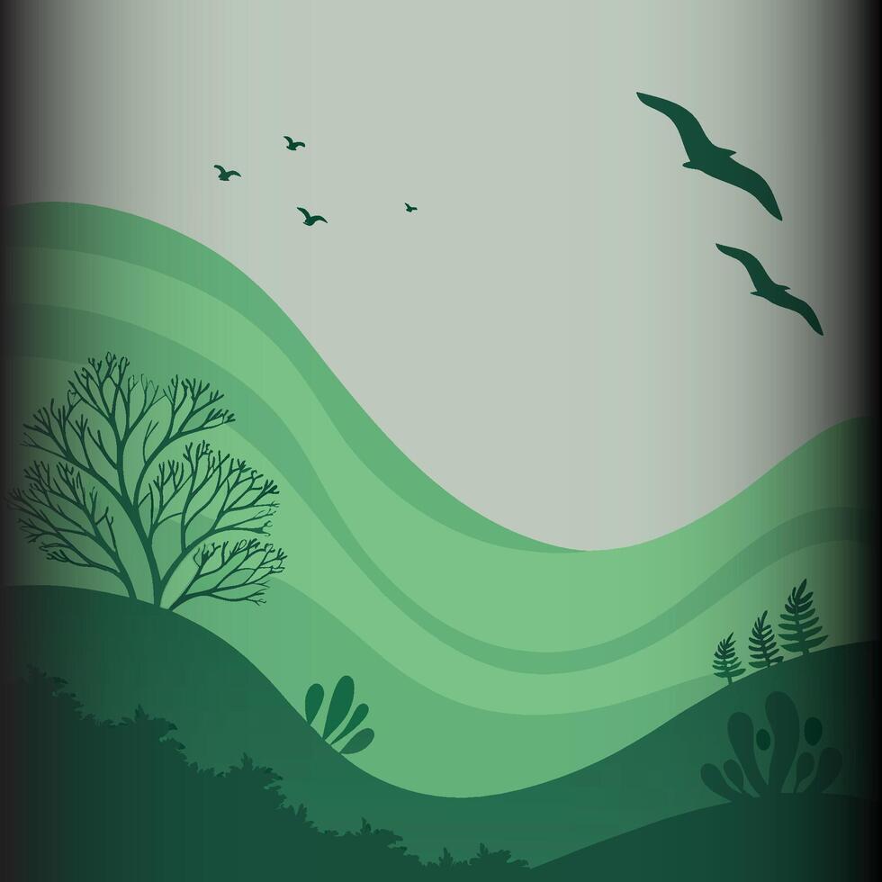 Lush Hills with Birds in Flight vector