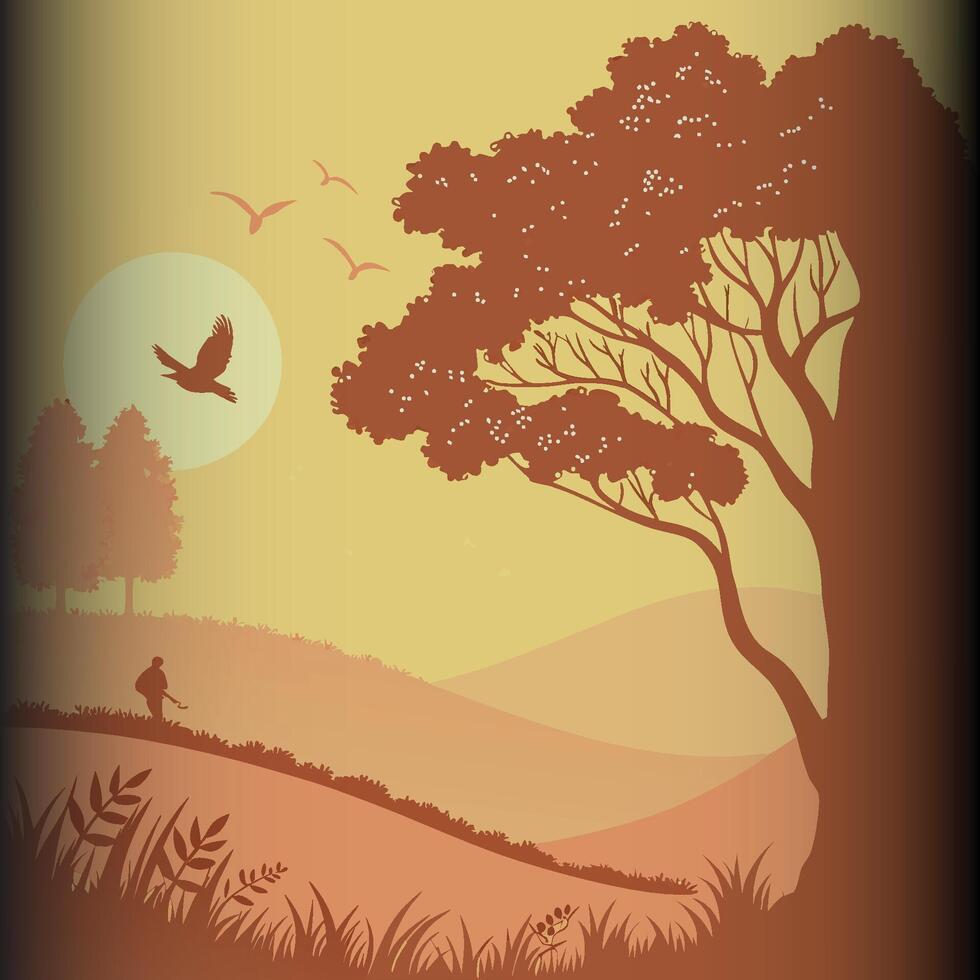 Silhouette of a Man Fishing by the River vector