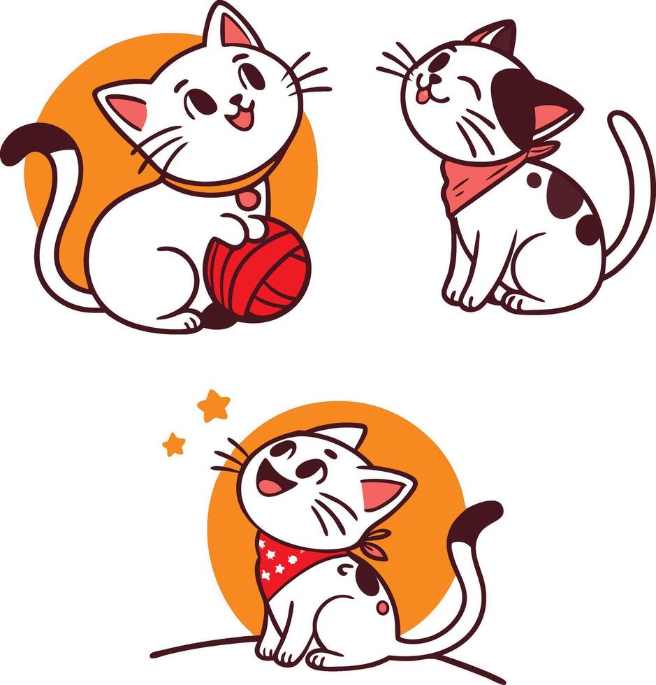 Playful Kitten Adventures with Yarn Balls, Adorable Feline Faces in Various Poses vector