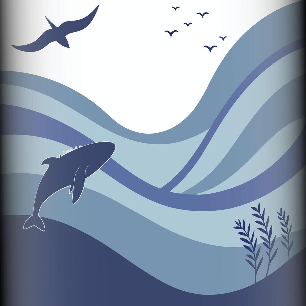 Playful Whale Breaching with Birds vector