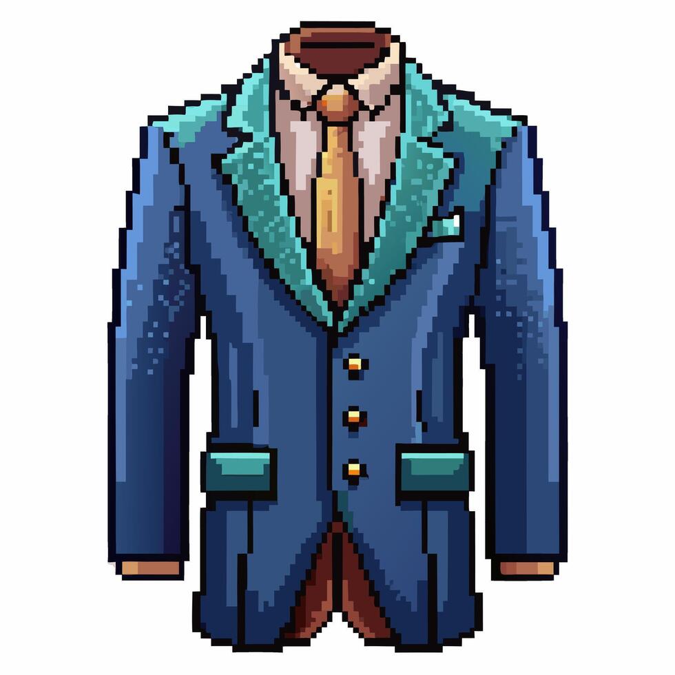 Retro Pixel Art Business Suit Jacket with Tie and Stylish Double Buttons vector