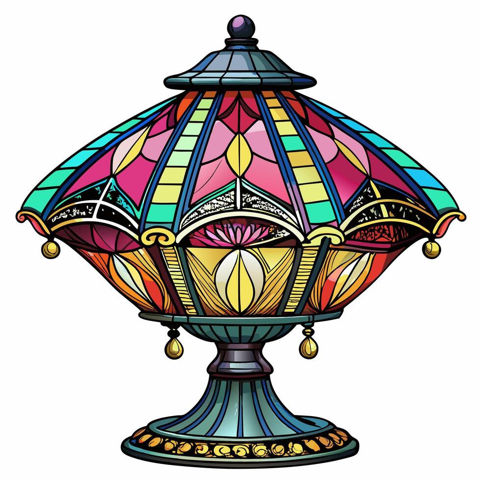 Colorful Stained Glass Lamp Detailed Vintage Illustration vector