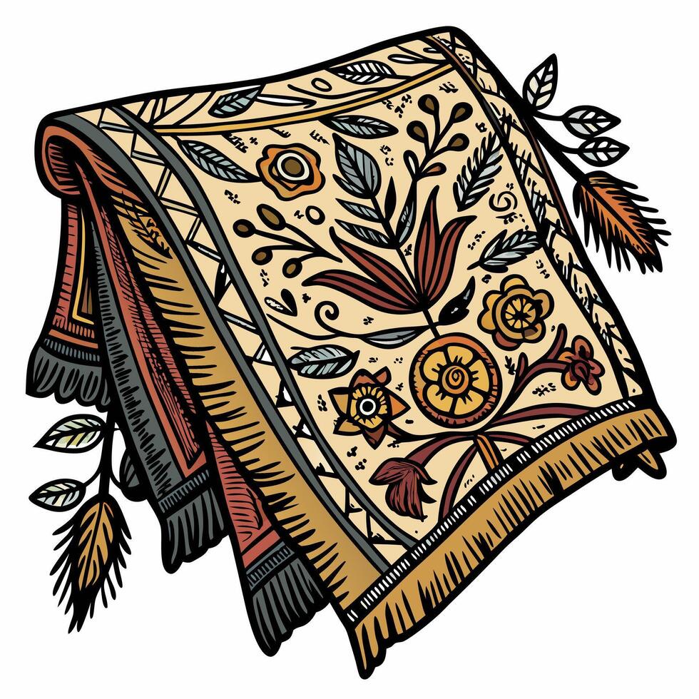 Colorful Handwoven Carpets with Floral Patterns and Ornamental Designs vector