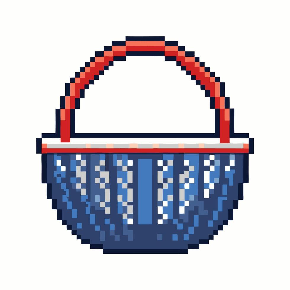 Pixel Art Basket Illustration Retro Style Blue and Red Design vector
