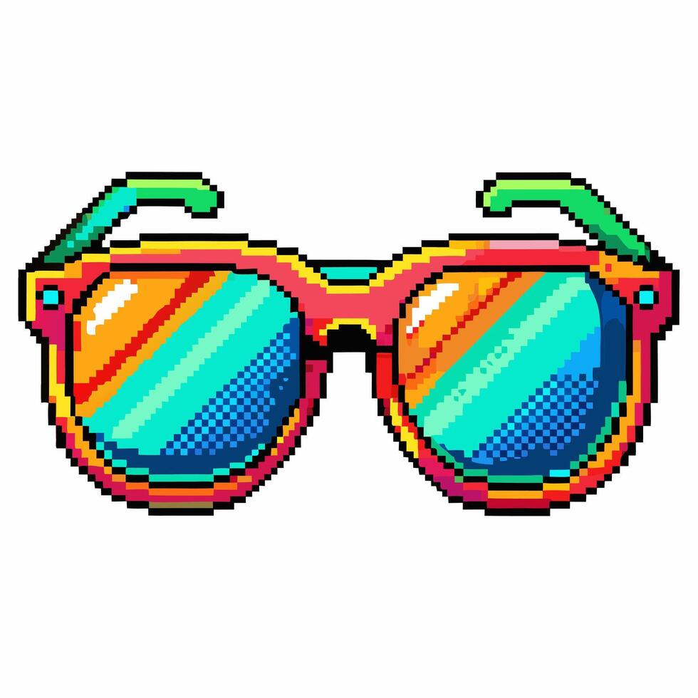 Retro Pixel Art Sunglasses with Vibrant Rainbow Shades vector