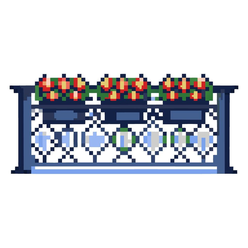 Pixel Art Balcony With Flower Pots Retro Style Illustration vector