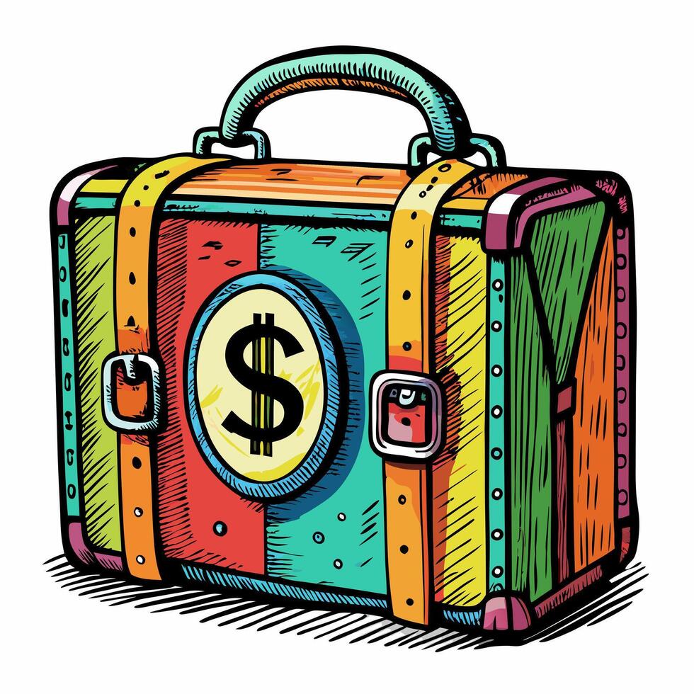 Colorful Retro Suitcase with Dollar Symbol Vibrant Art for Business and Travel Themes vector