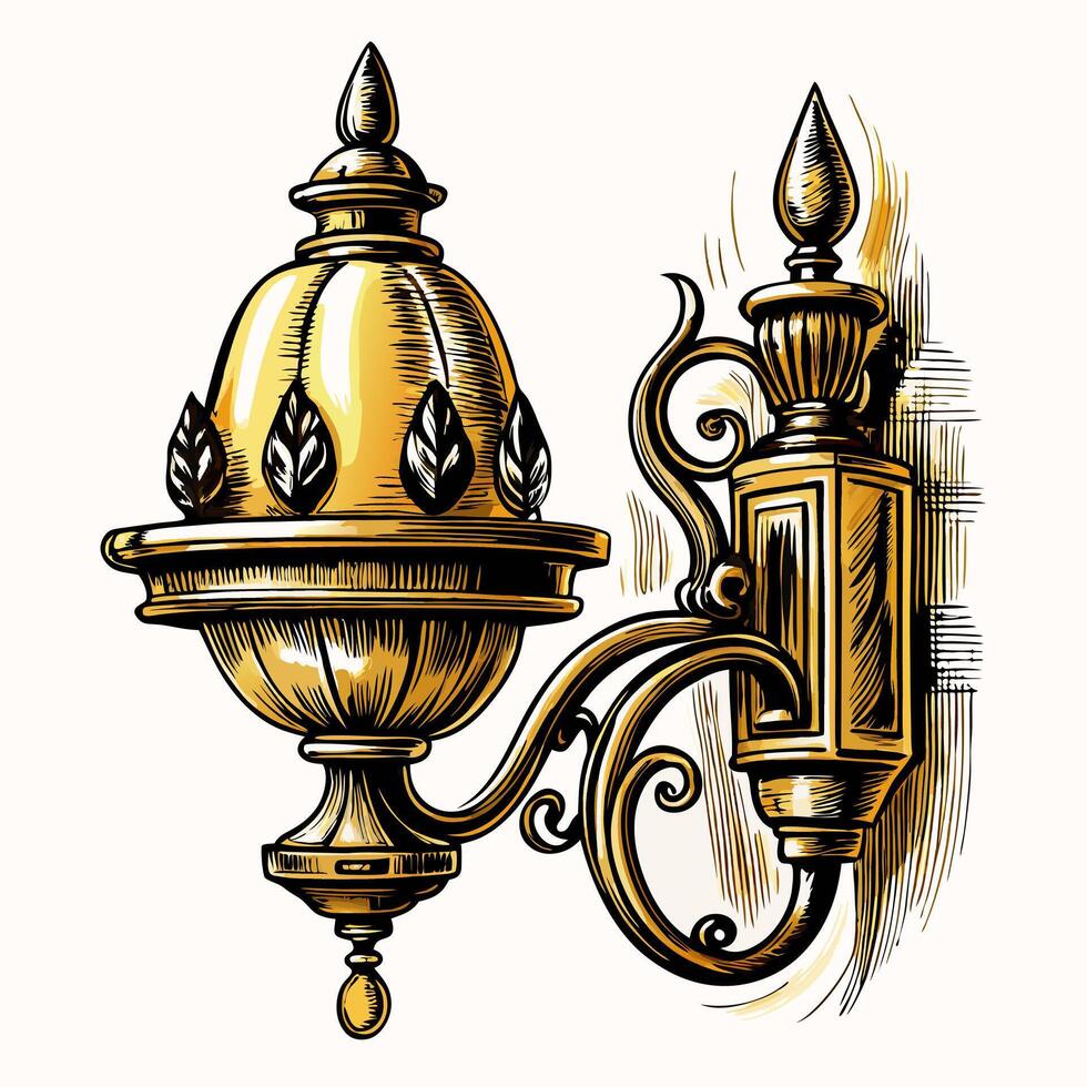 Ornate Vintage Wall Lantern Illustration with Gold Accents vector