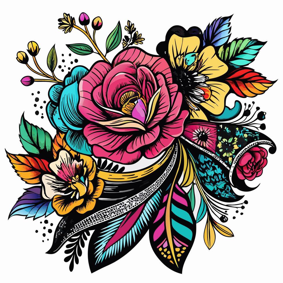Vibrant Floral Bold Blooms and Elegant Patterns in Dynamic Colors vector