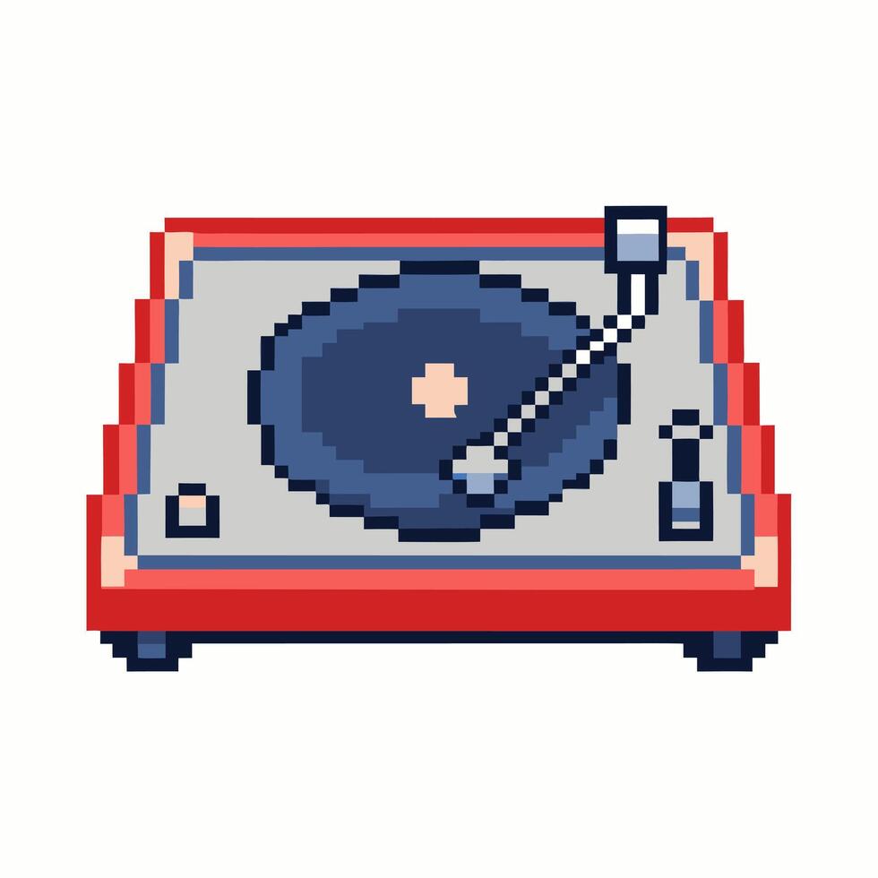 Retro Pixel Art Vinyl Record Player Turntable Design Illustration vector