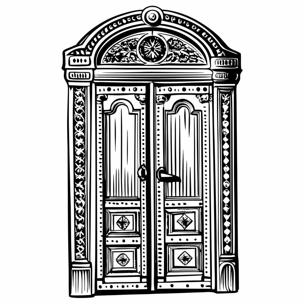 Ornate Vintage Door Illustration with Intricate Decorative Patterns vector