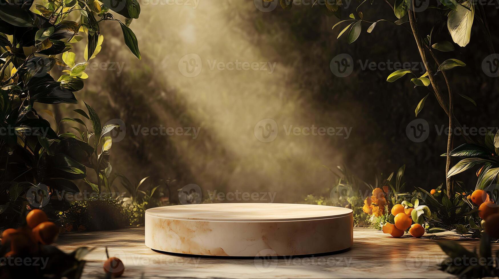 Luxury Display Podium with Natural Greenery Background photo