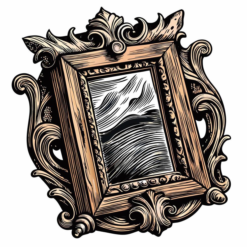 Ornate Vintage Frame with Intricate Scrollwork and Abstract Design vector