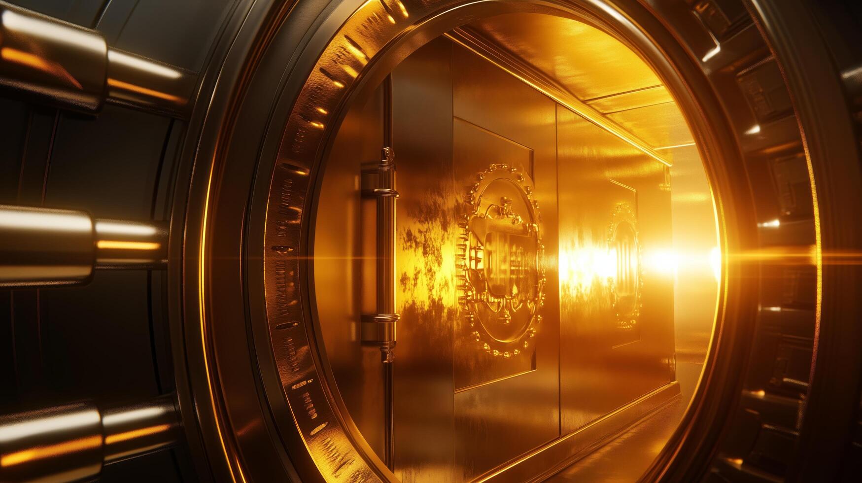 Golden vault door with light shining through it photo