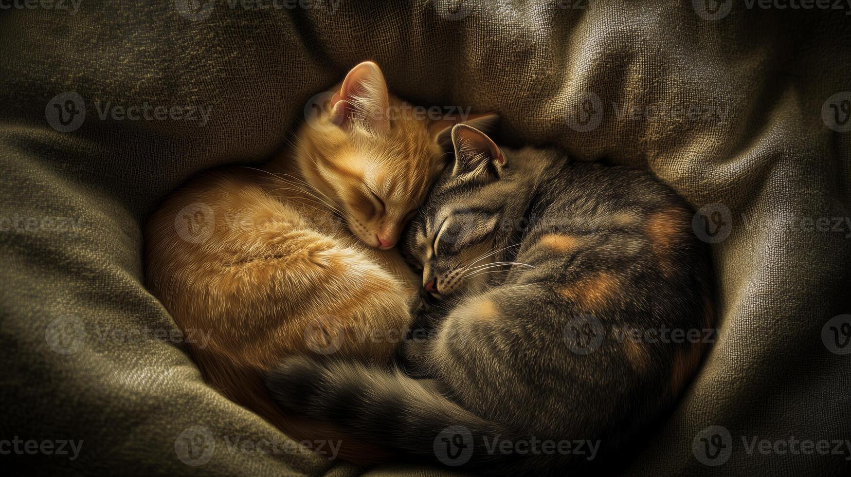 Two cats cuddling together in a cozy setting. animal bonding photo