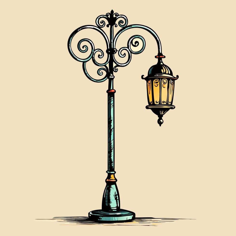 Vintage Street Lamp Illustration with Ornate Design Elements vector