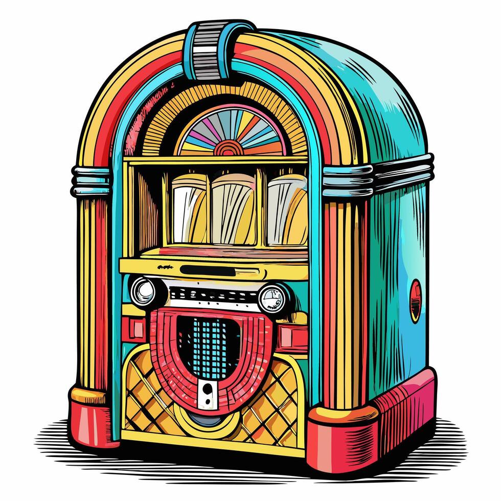 Retro Jukebox Illustration Vintage Music Machine with Vibrant Colors vector