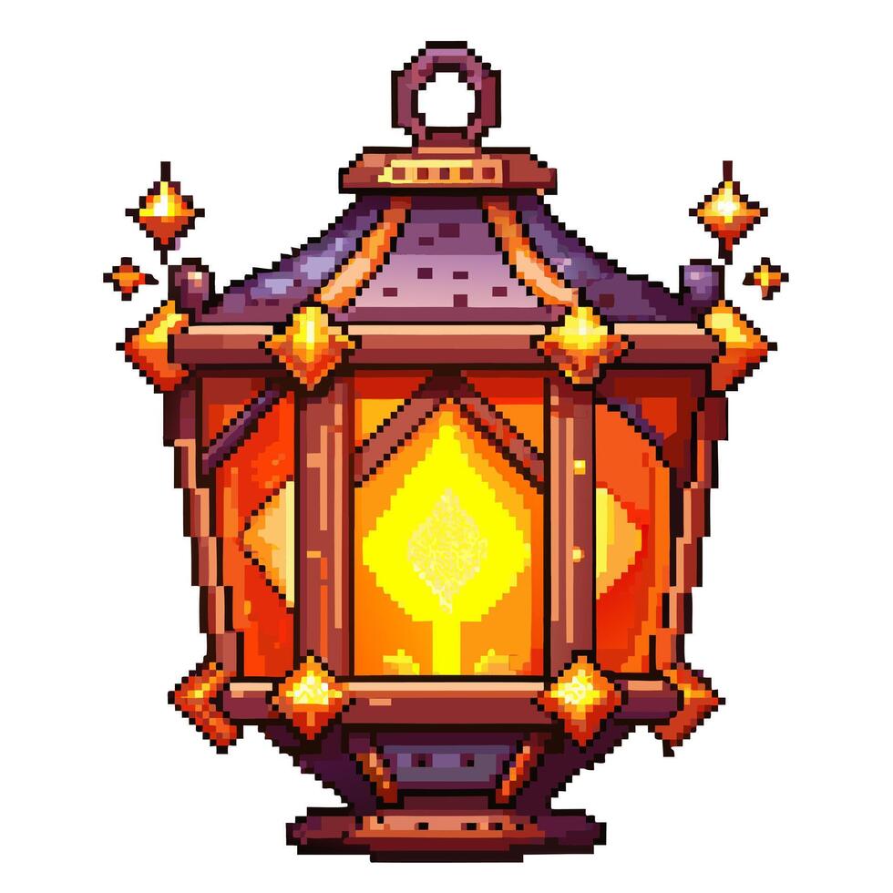 Pixel Art Lantern Illustration Retro Design with Glowing Light and Vintage Charm vector