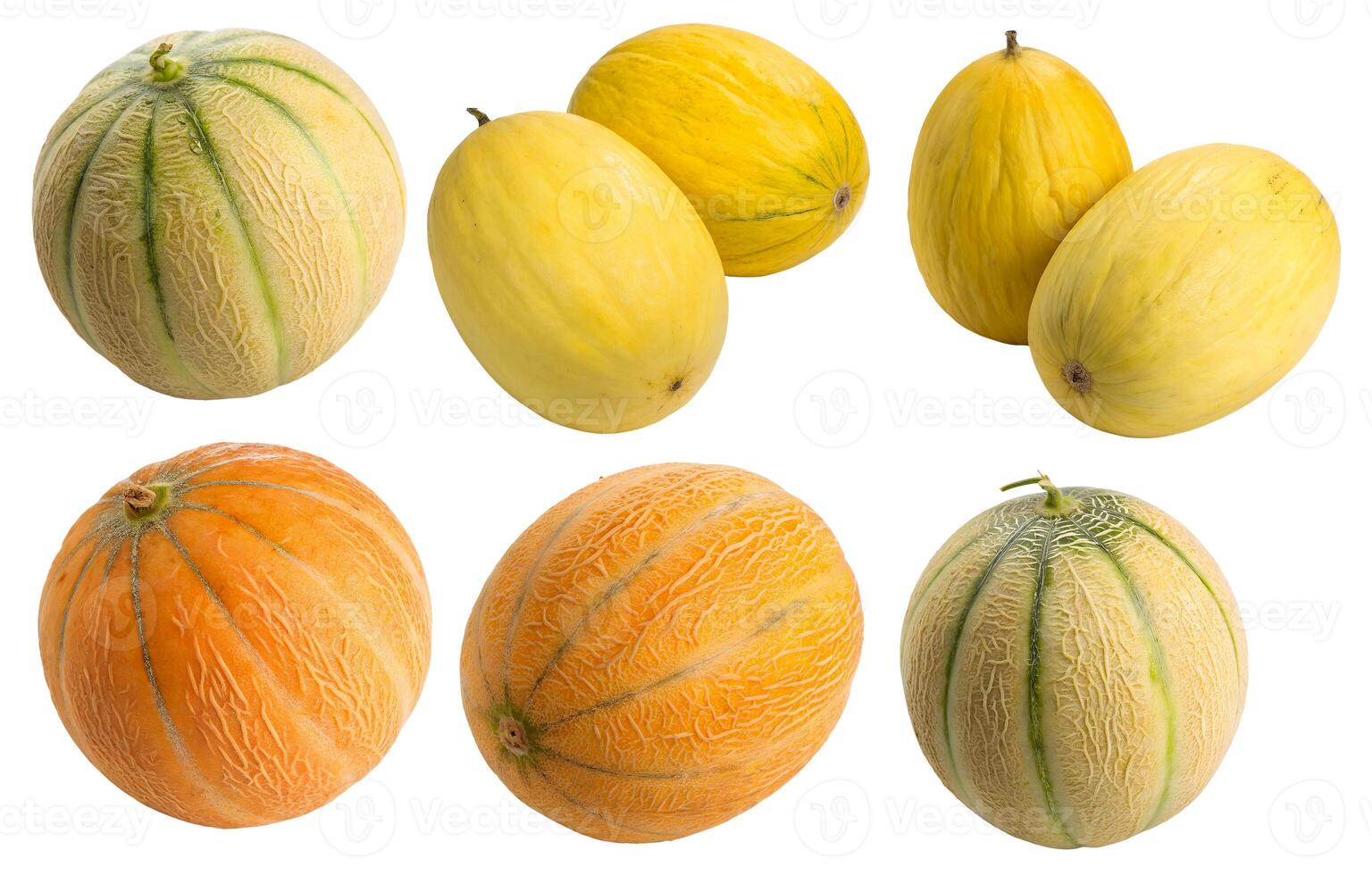 A set of ripe yellow melons isolated on a white background. photo