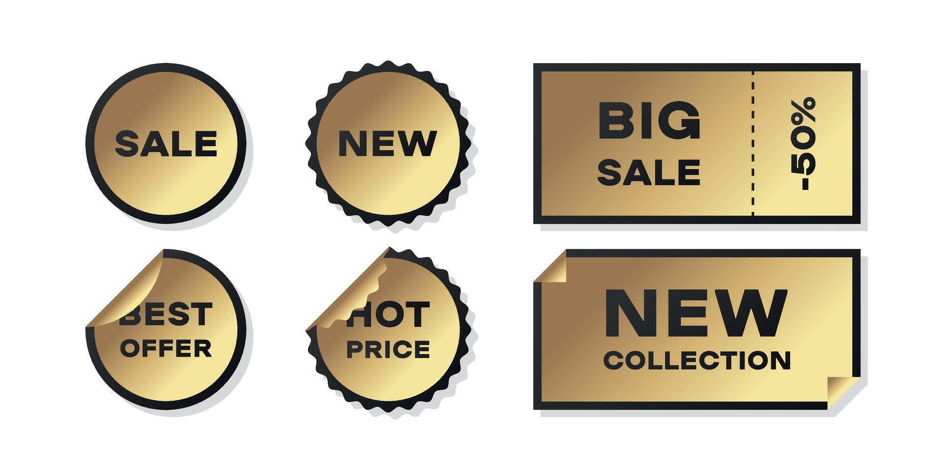 Set of golden discount badges and labels vector