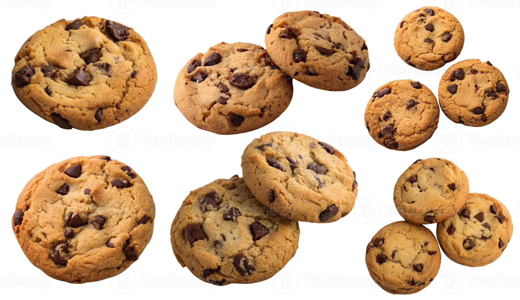 A set of cookies with chocolate chunks isolated on a white background. photo
