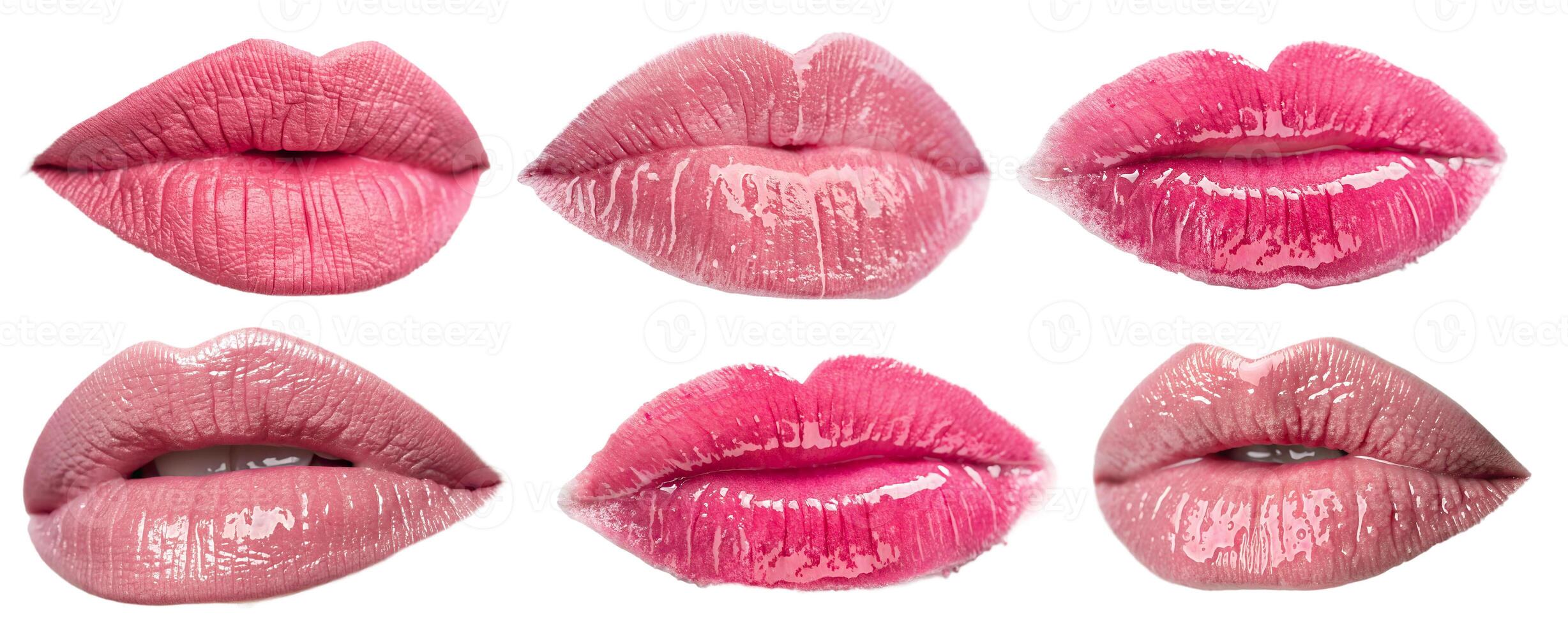 Set of pink and red lips and kiss isolated on a white background. photo
