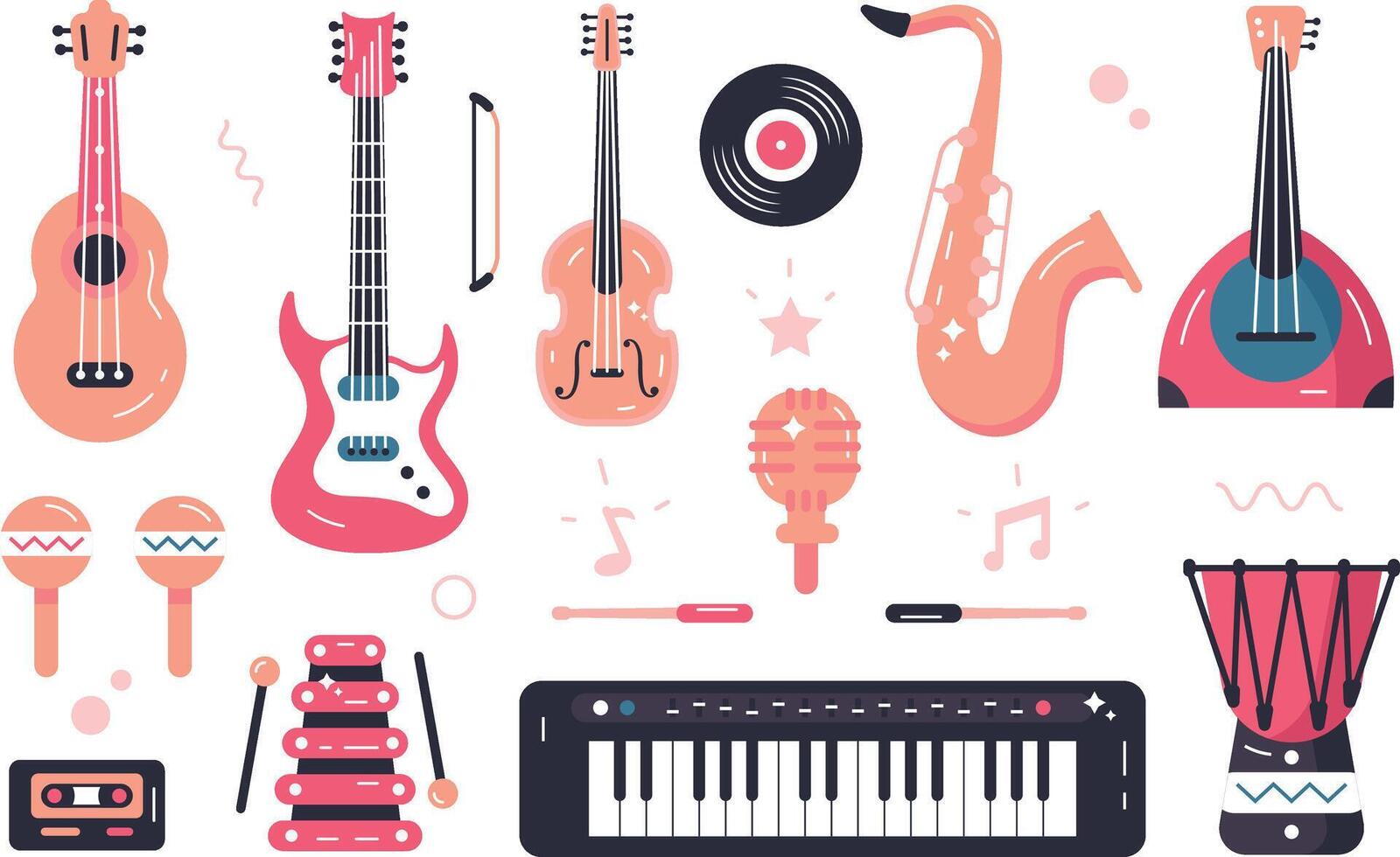 music instruments illustration set vector