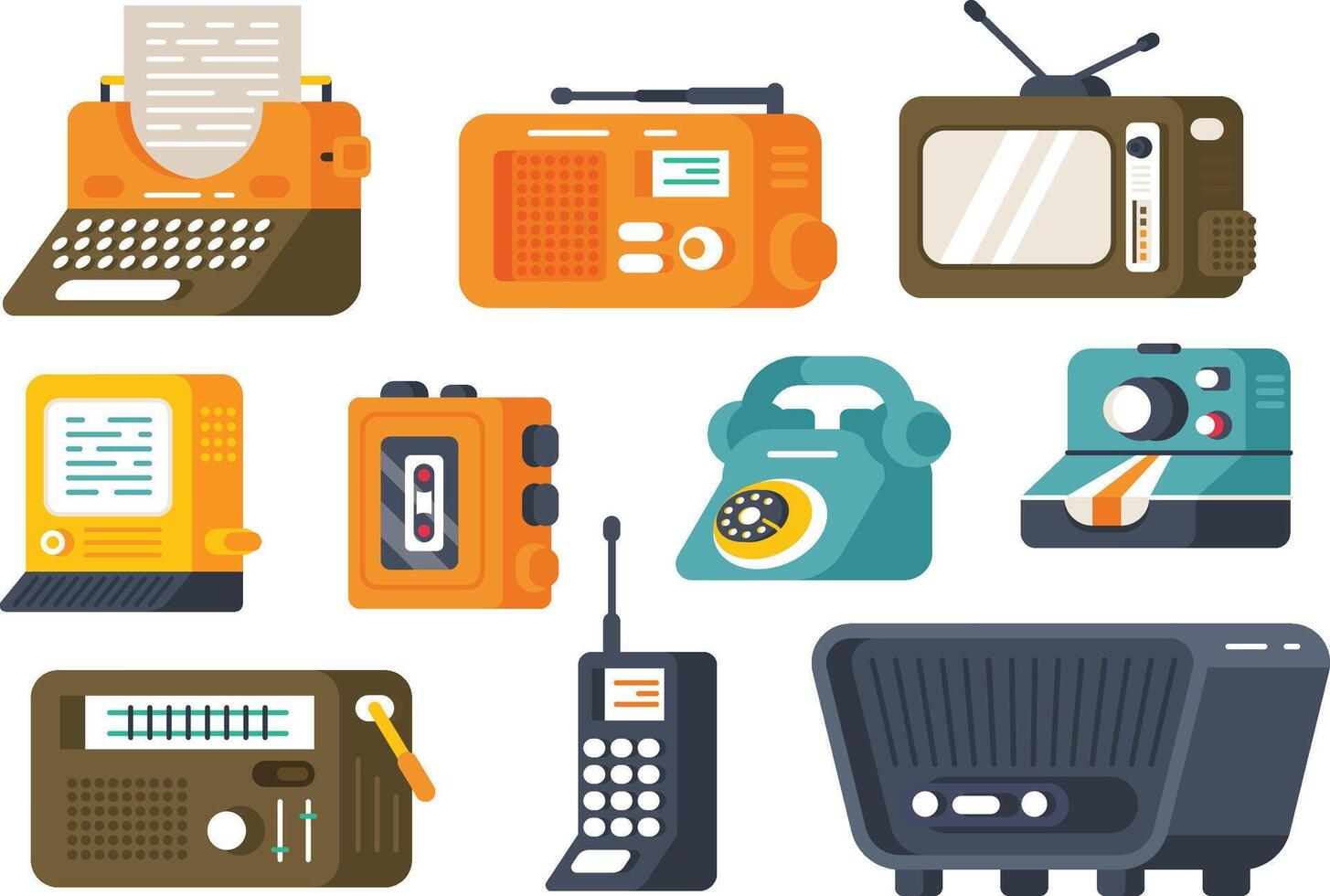 retro electronics icons set, vector