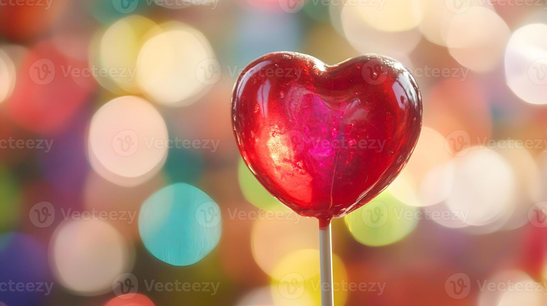 A red lollipop with a heart shape on top photo