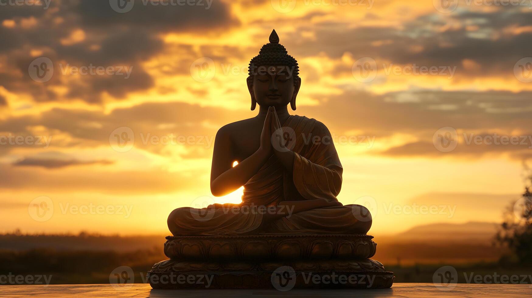 Buddha statue at sunset with clouds in the background photo