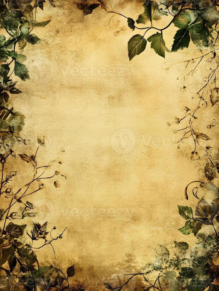 An old paper background with leaves and vines photo