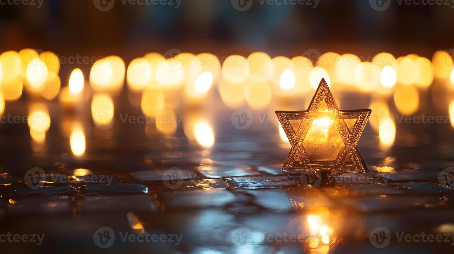 A candle with a star of david on it photo