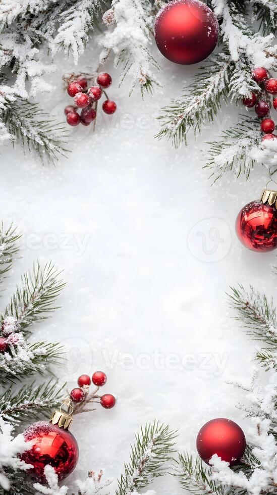 Christmas background with red balls and fir branches photo