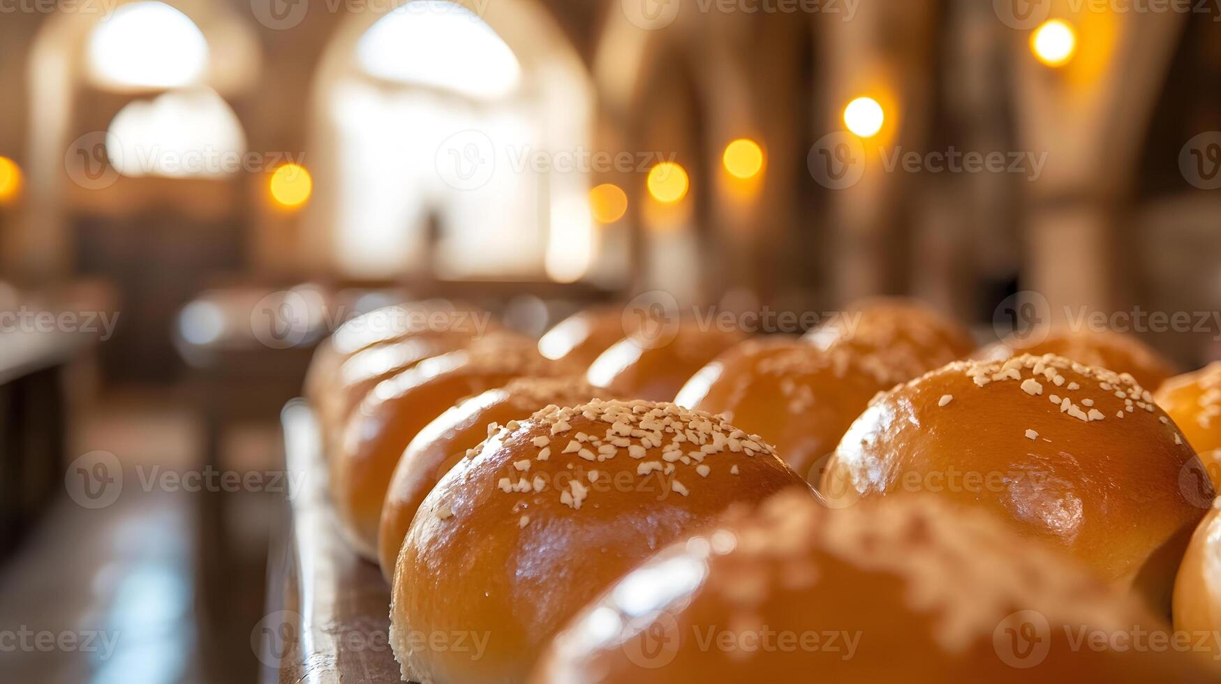 A row of buns on a table in a church photo