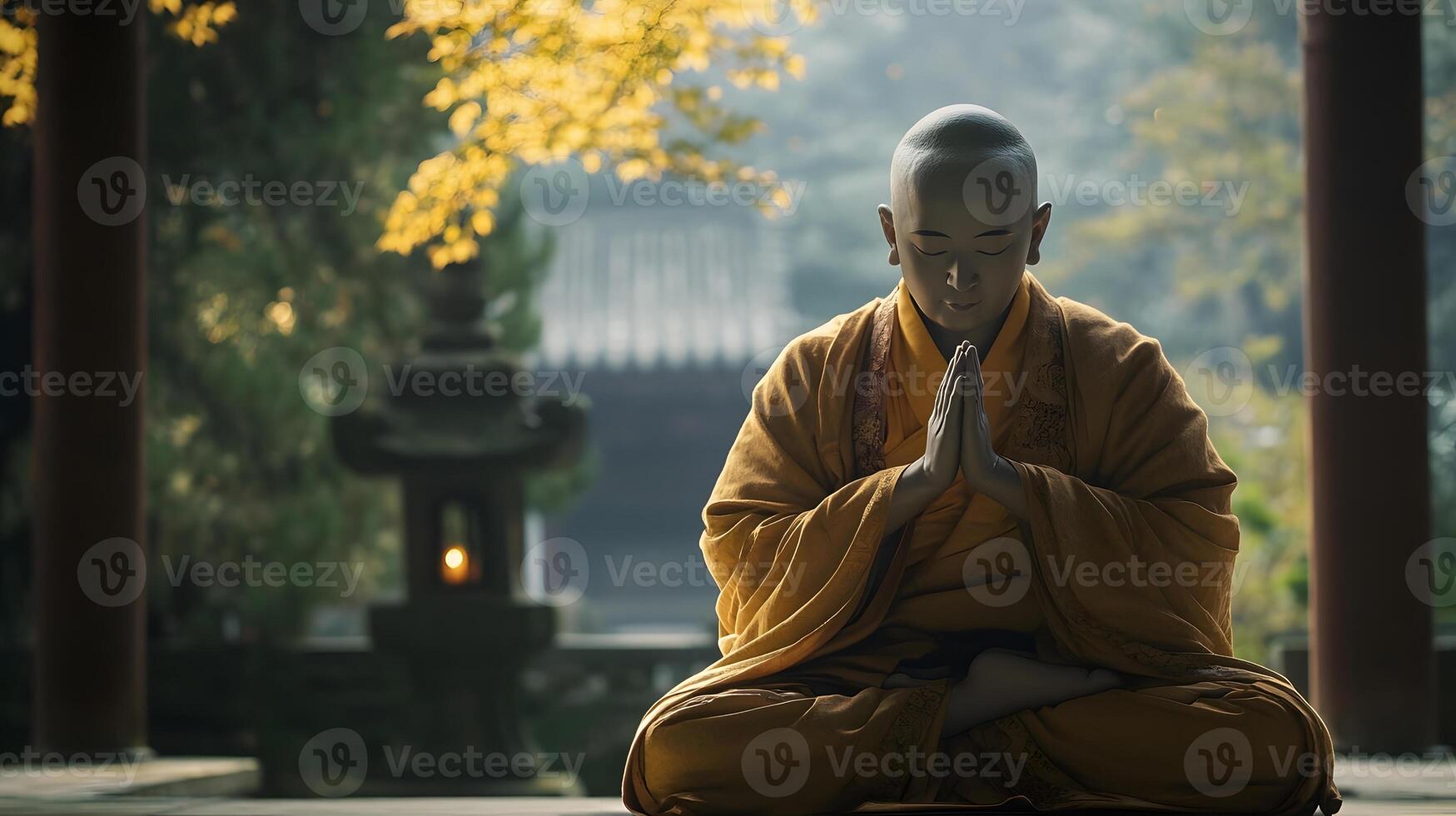A monk sitting in meditation photo