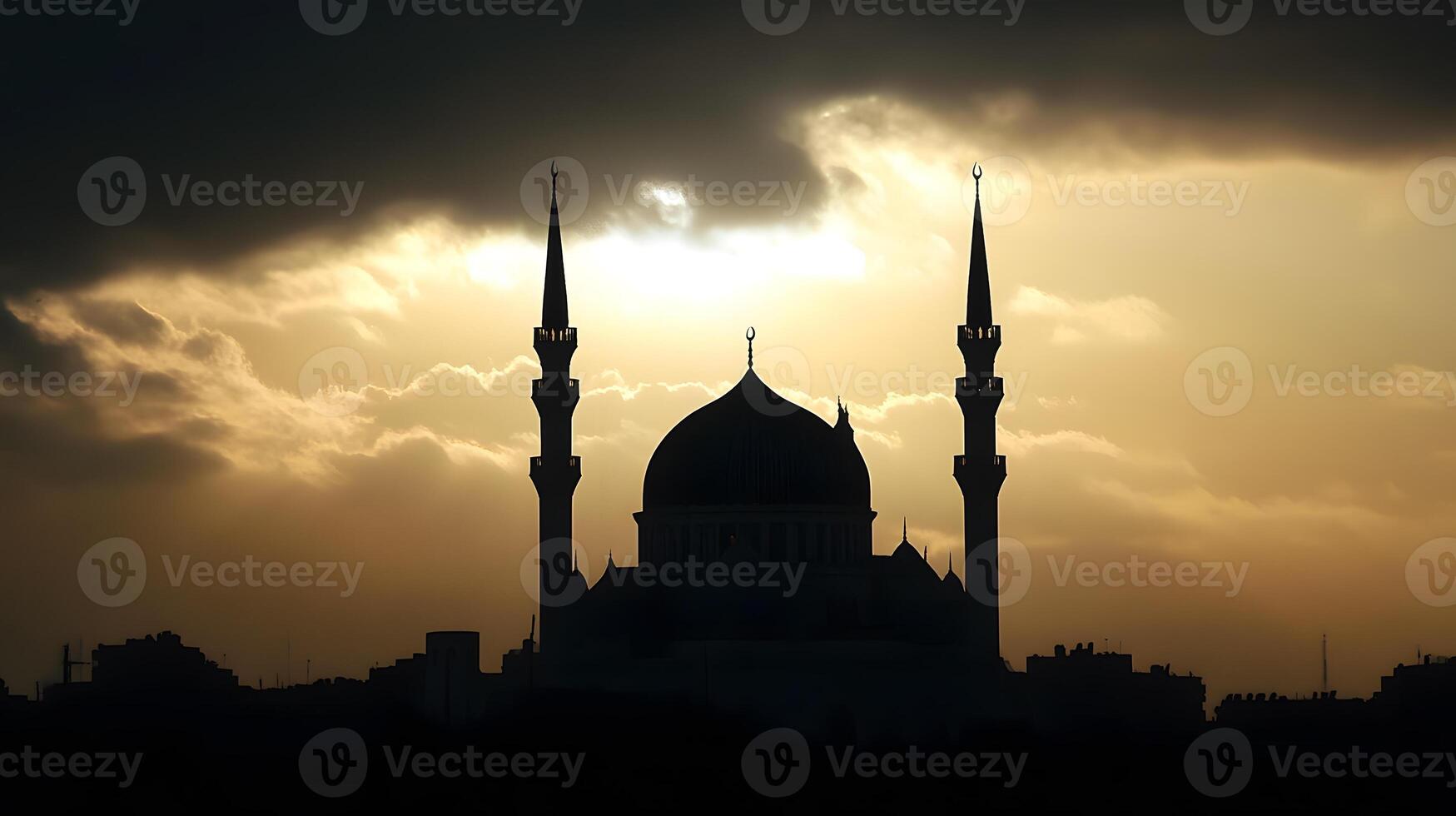 The silhouette of a mosque in the dark photo