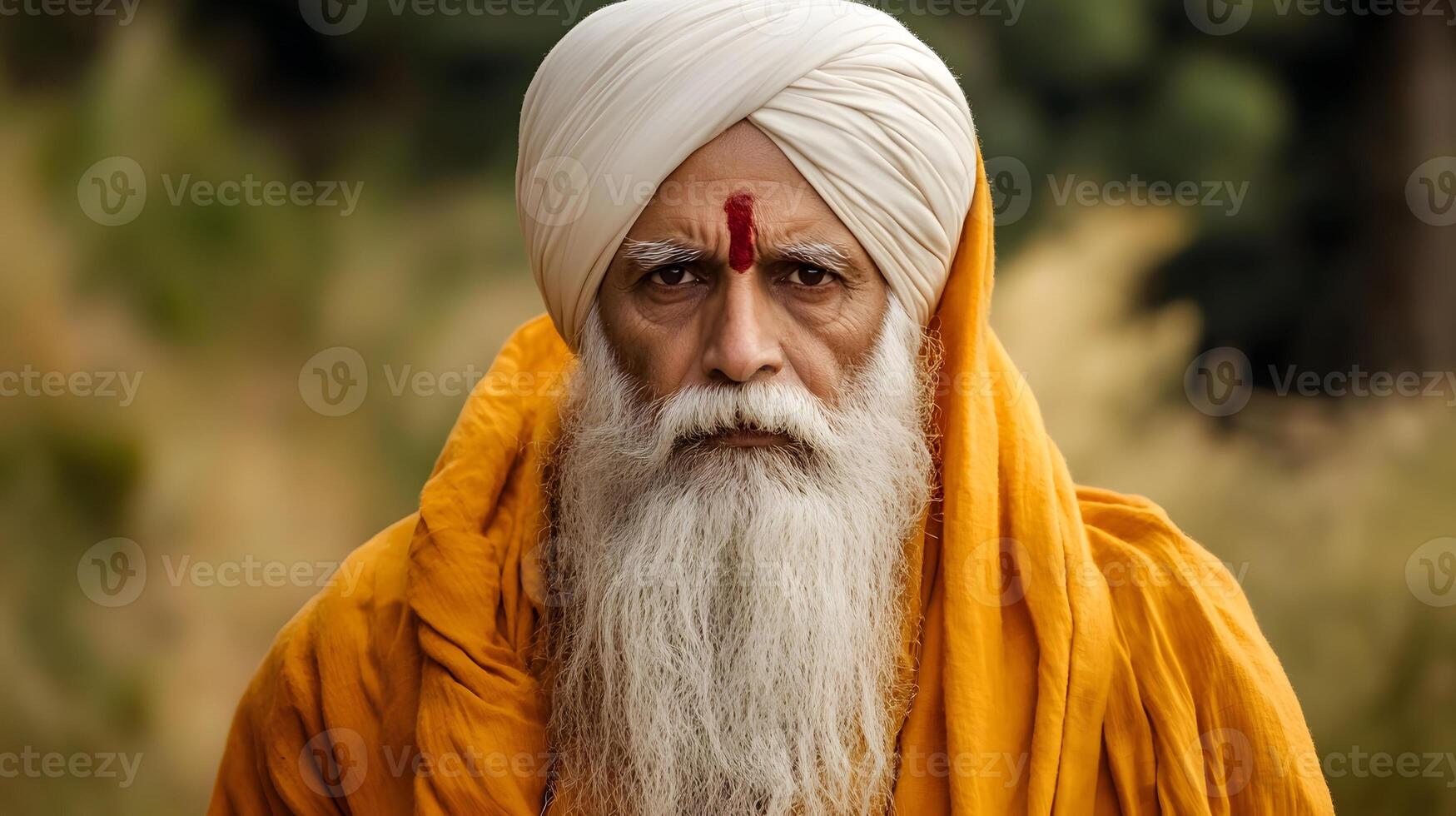 An old man with a white beard and turban photo