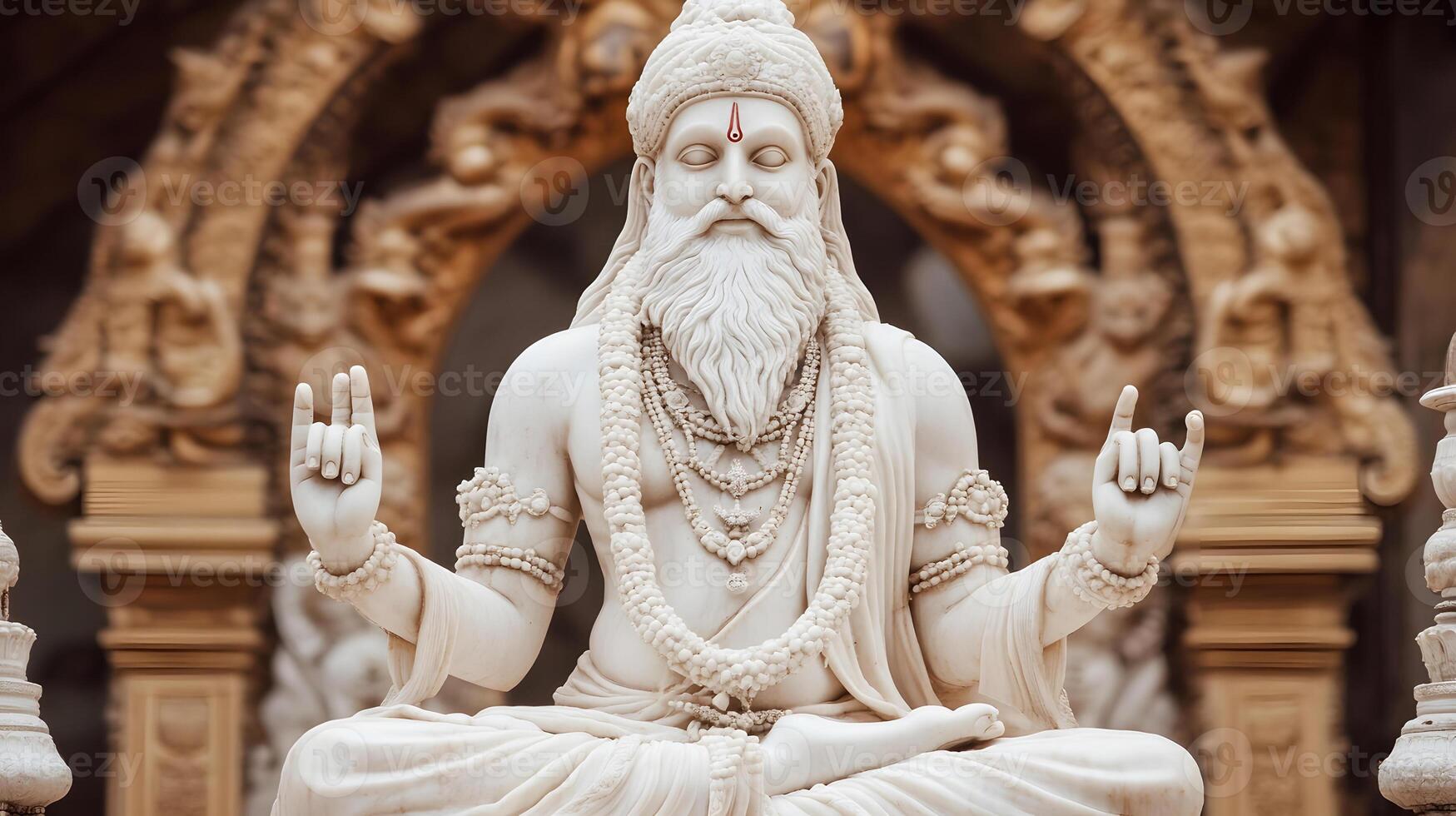 A statue of lord shiva is sitting in a lotus position photo