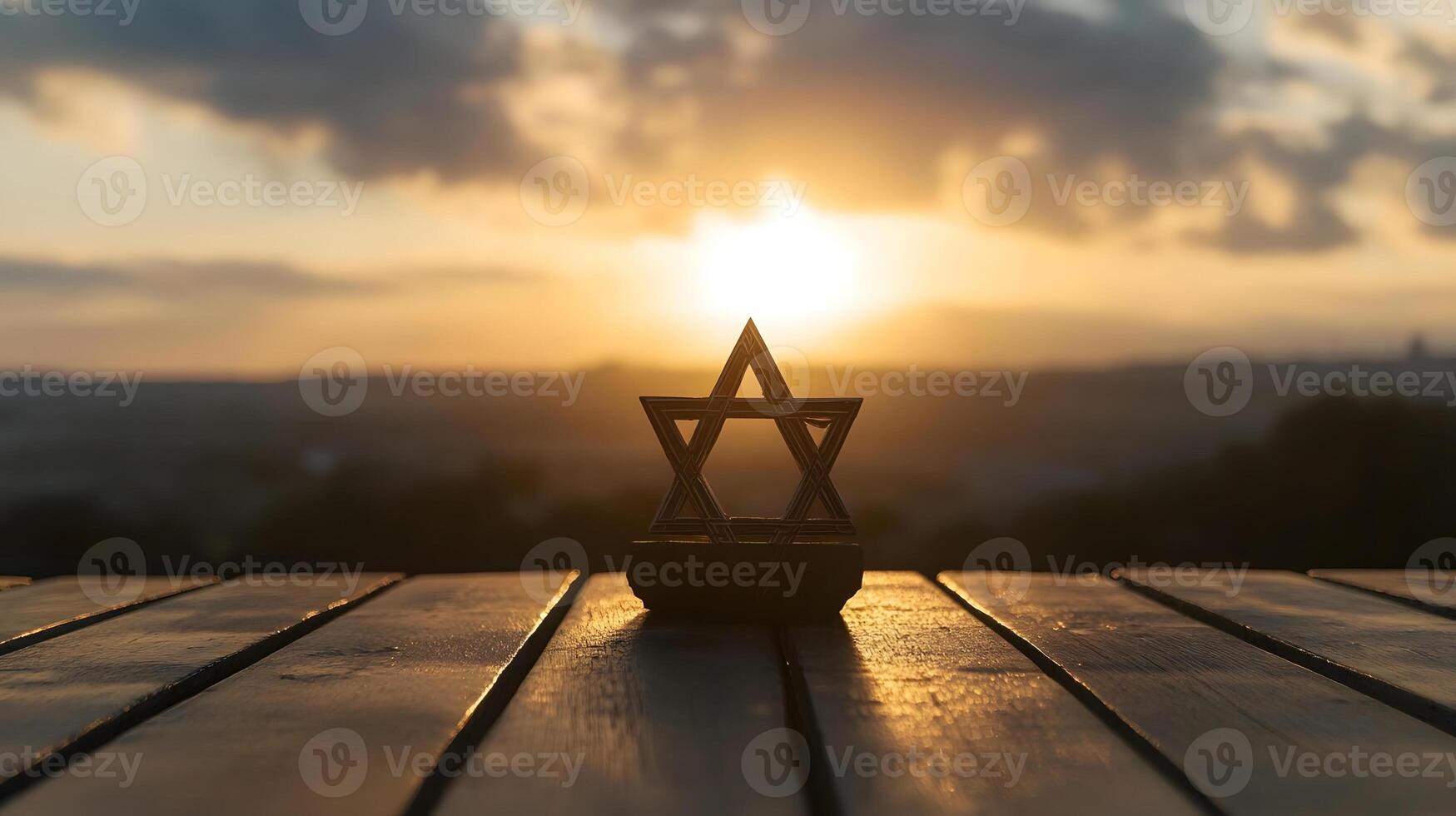 A wooden table with a star of david on it photo