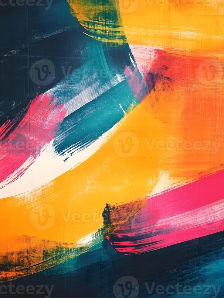 Abstract painting with colorful strokes on a black background photo