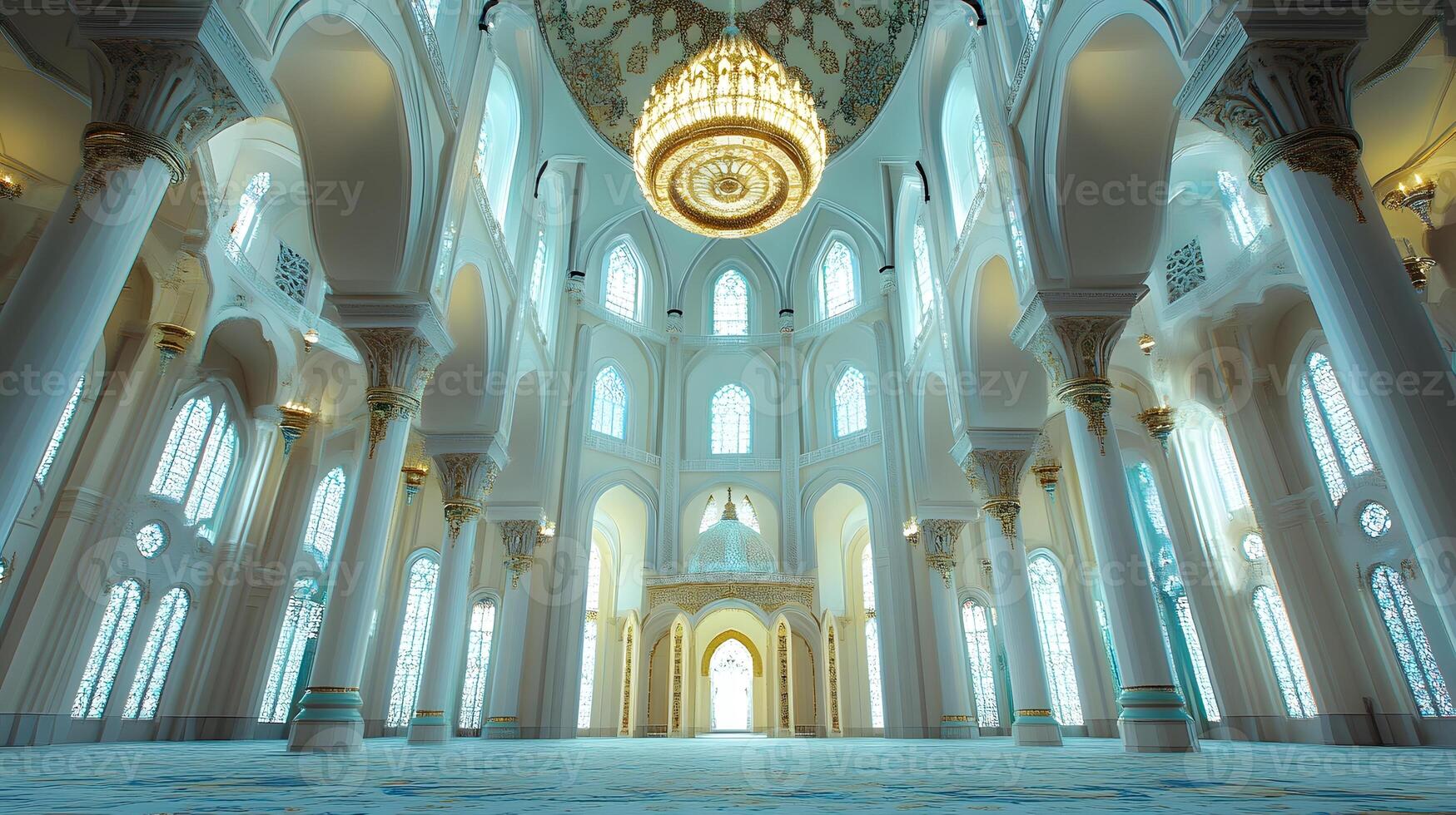 A large room with a large ceiling and a lot of windows photo