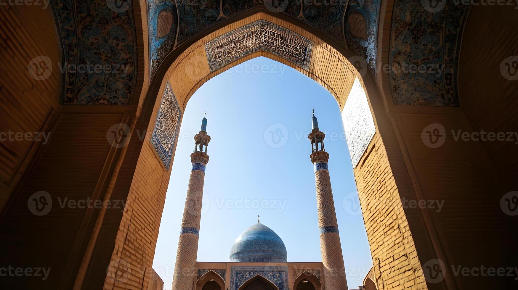 The view from inside an archway in a mosque photo