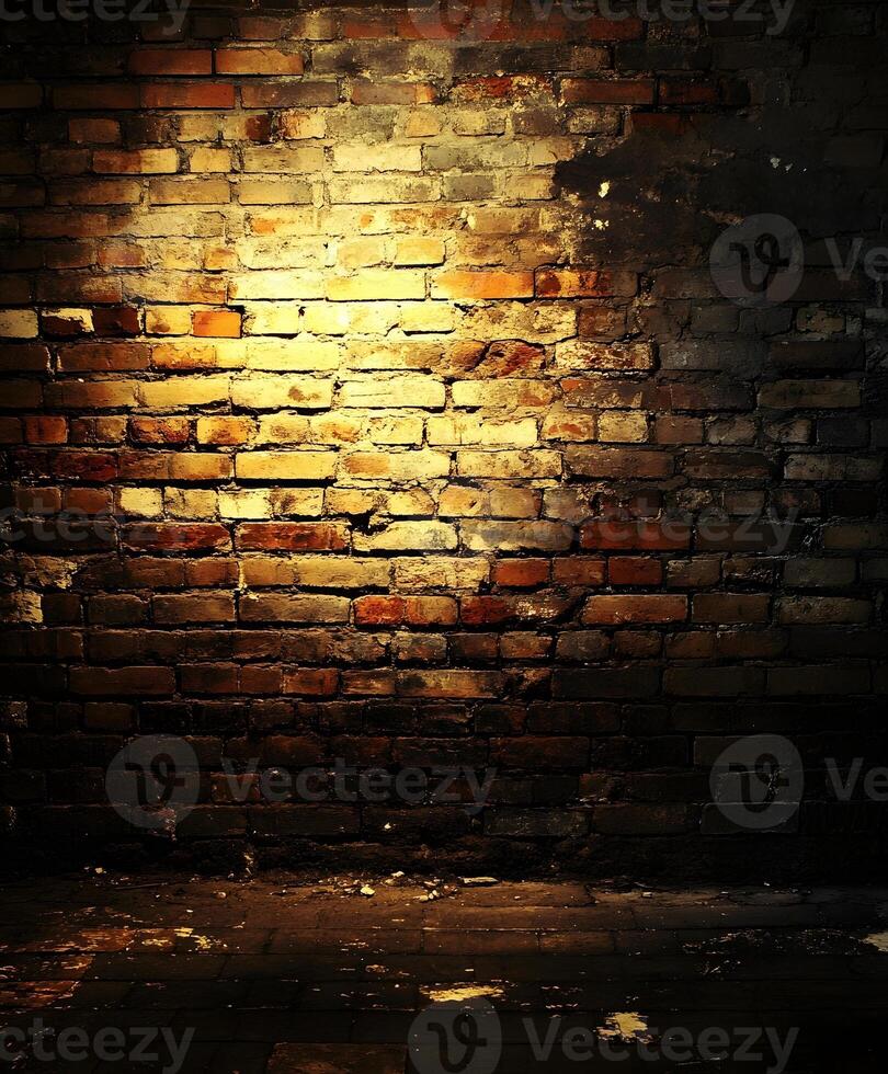 An empty room with a brick wall and light photo