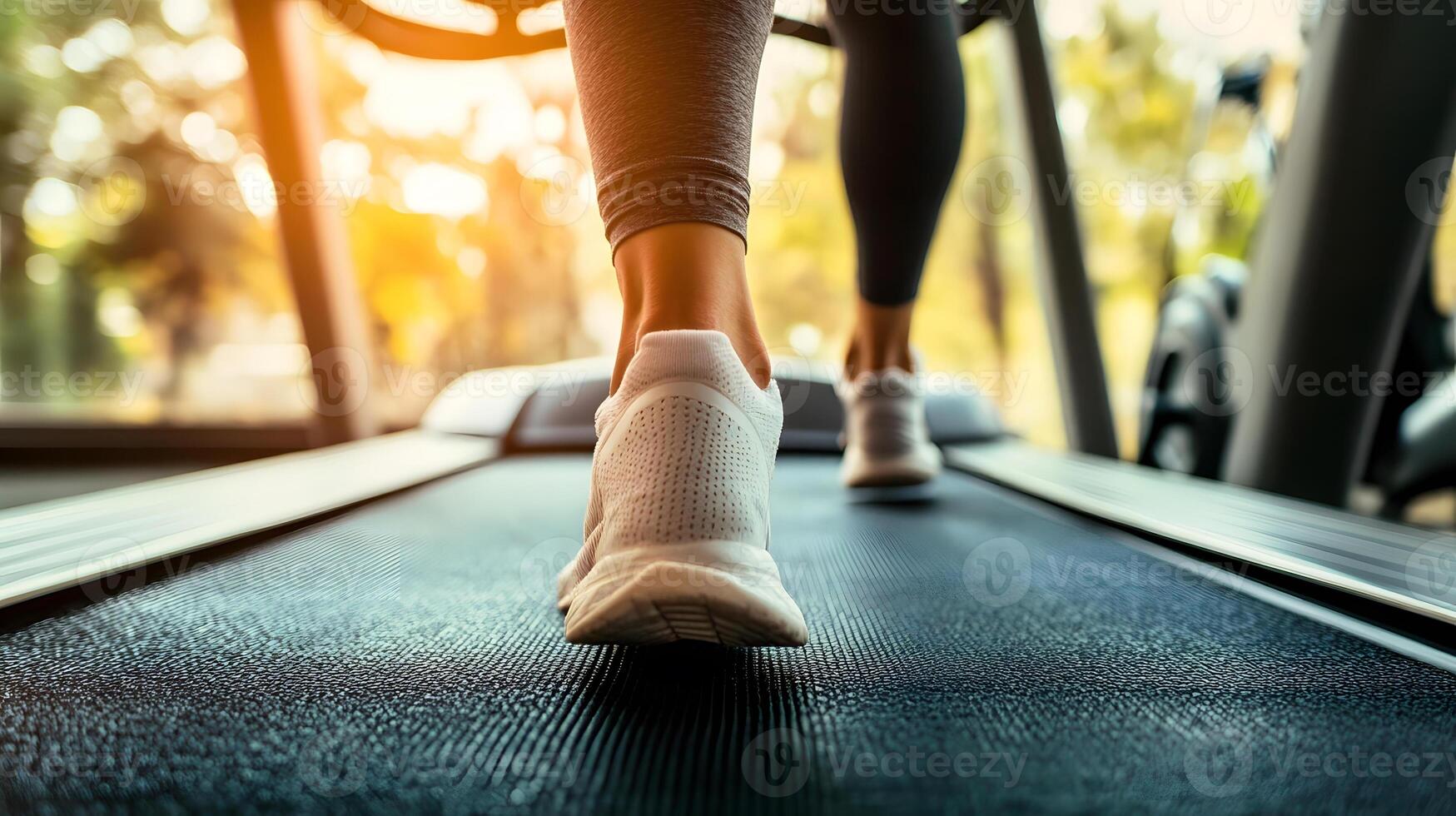 A person walking on a treadmill in a gym photo