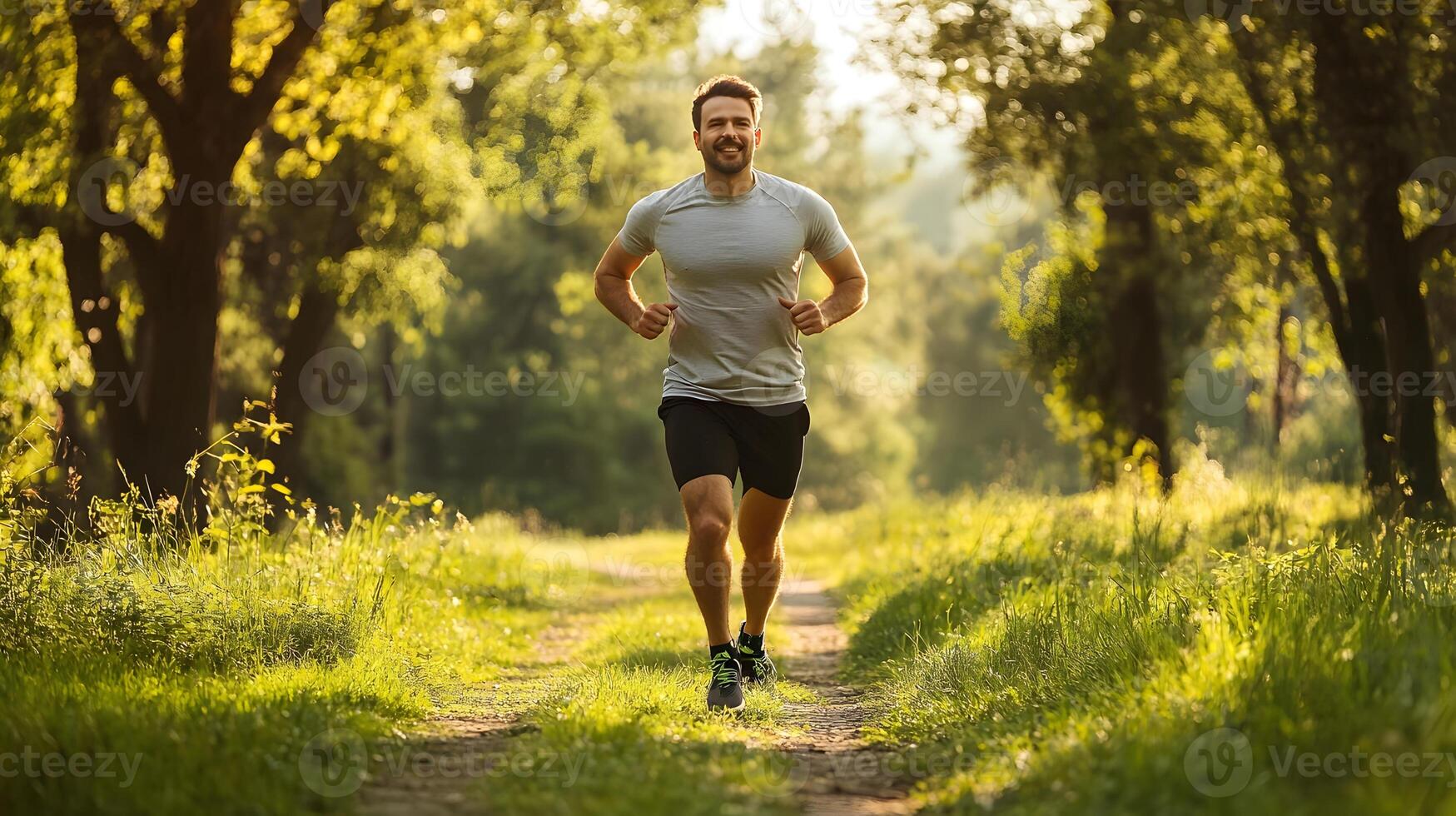 A man running in the woods photo