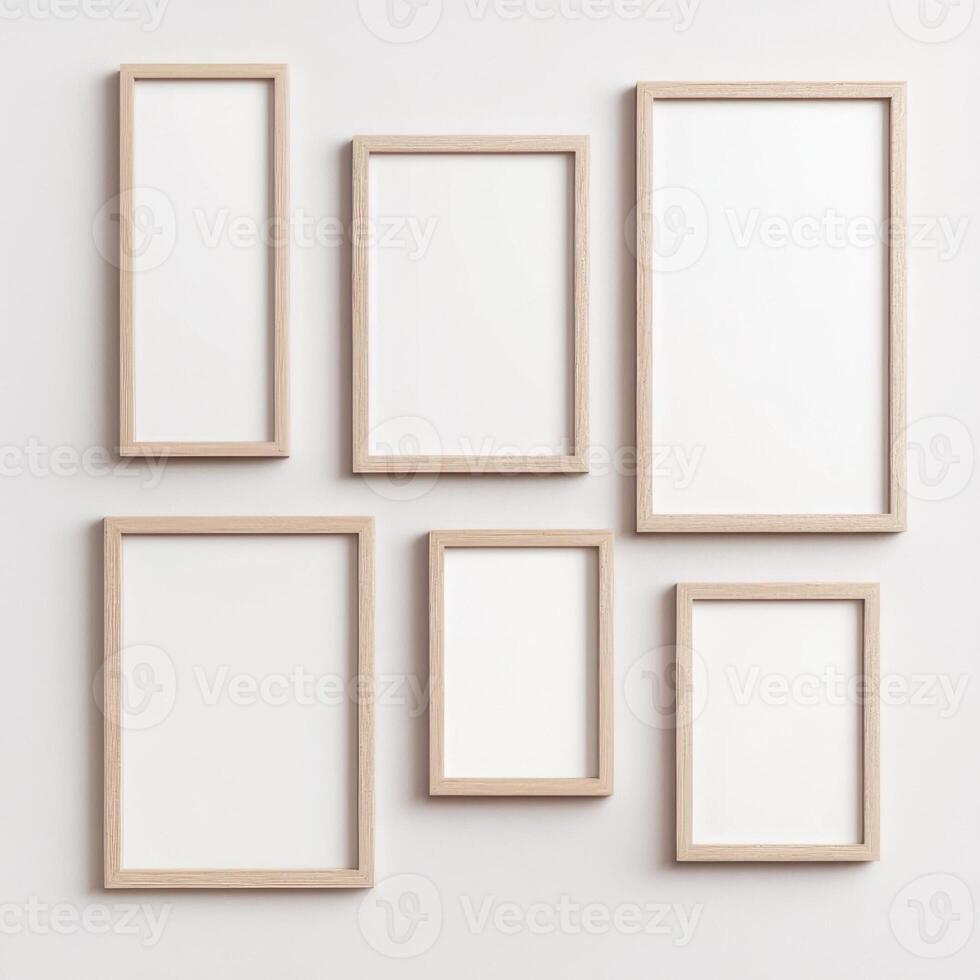 set of wooden frames for photo and paintings isolated on white . mockup. collage