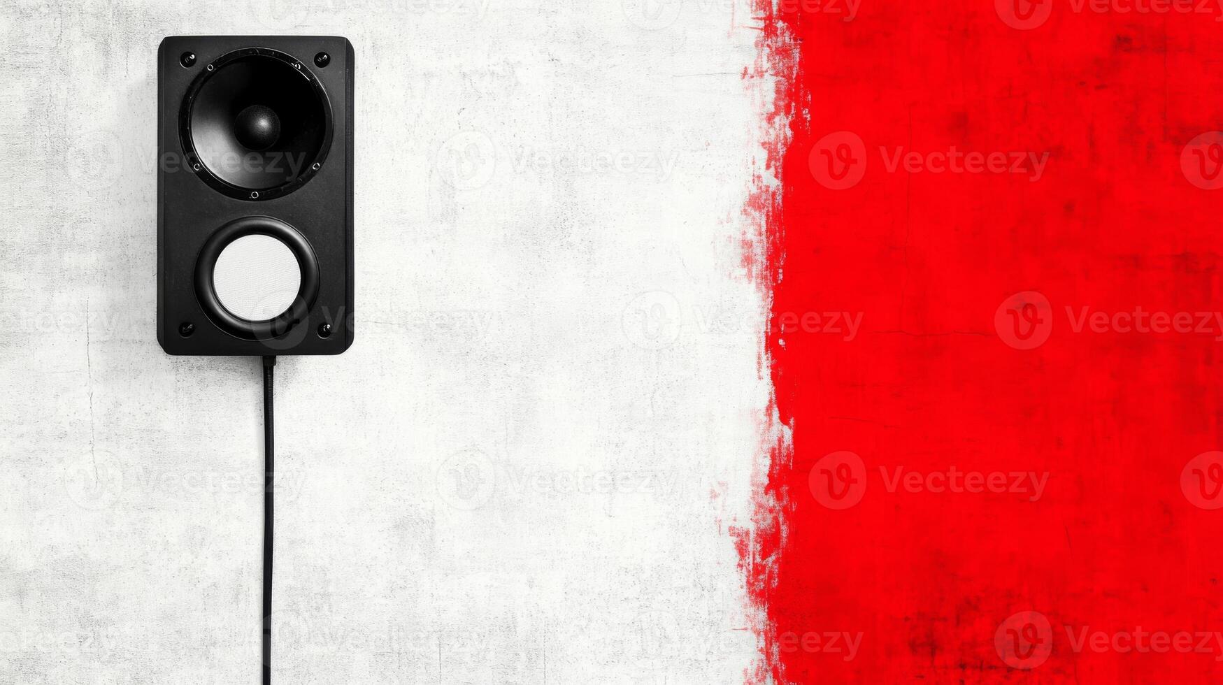 Modern Audio Speaker Against Striking Red and White Wall photo